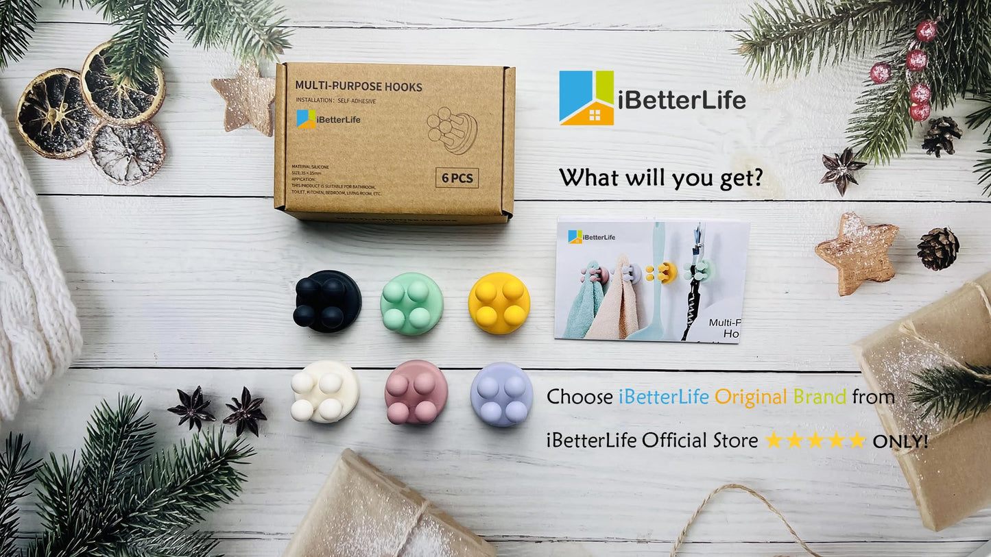 iBetterLife Self-Adhesive Shower Razor Holder - 6Pcs Wall Mounted Hooks Hanger for Clipping & Hanging Toothbrush Towel Loofah Bathroom Kitchen Home Office Dorm Room Essentials Storage Wreath Hook