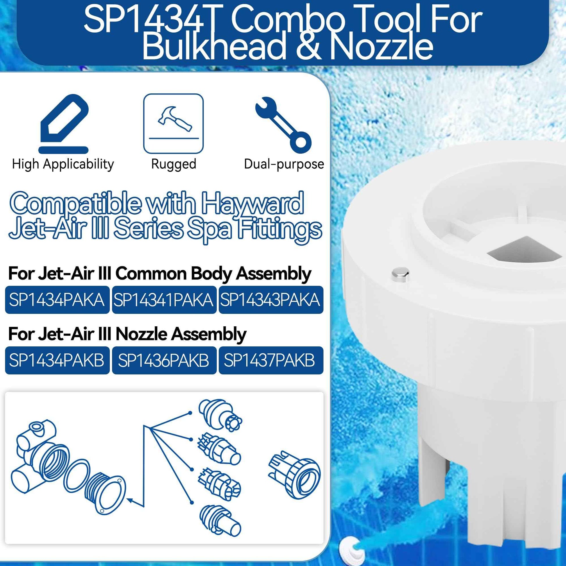 SUFULUNO Pool Hot tub Jet Wrench SP1434T Compatible with Hay-Ward Jet-Air III SP1434 - Pool Jet Removal Tool for Pool Spa Jet Nozzle