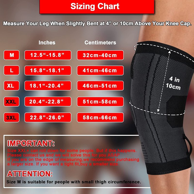 ZJMQJ Knee Brace with Straps for Women/Men, Knee Compression Sleeve for Knee Pain, Arthritis, ACL, PCL, Meniscus Tear, Joint Pain Relief. Knee Support for Running, Workout, 1 pcs (Black, Large)