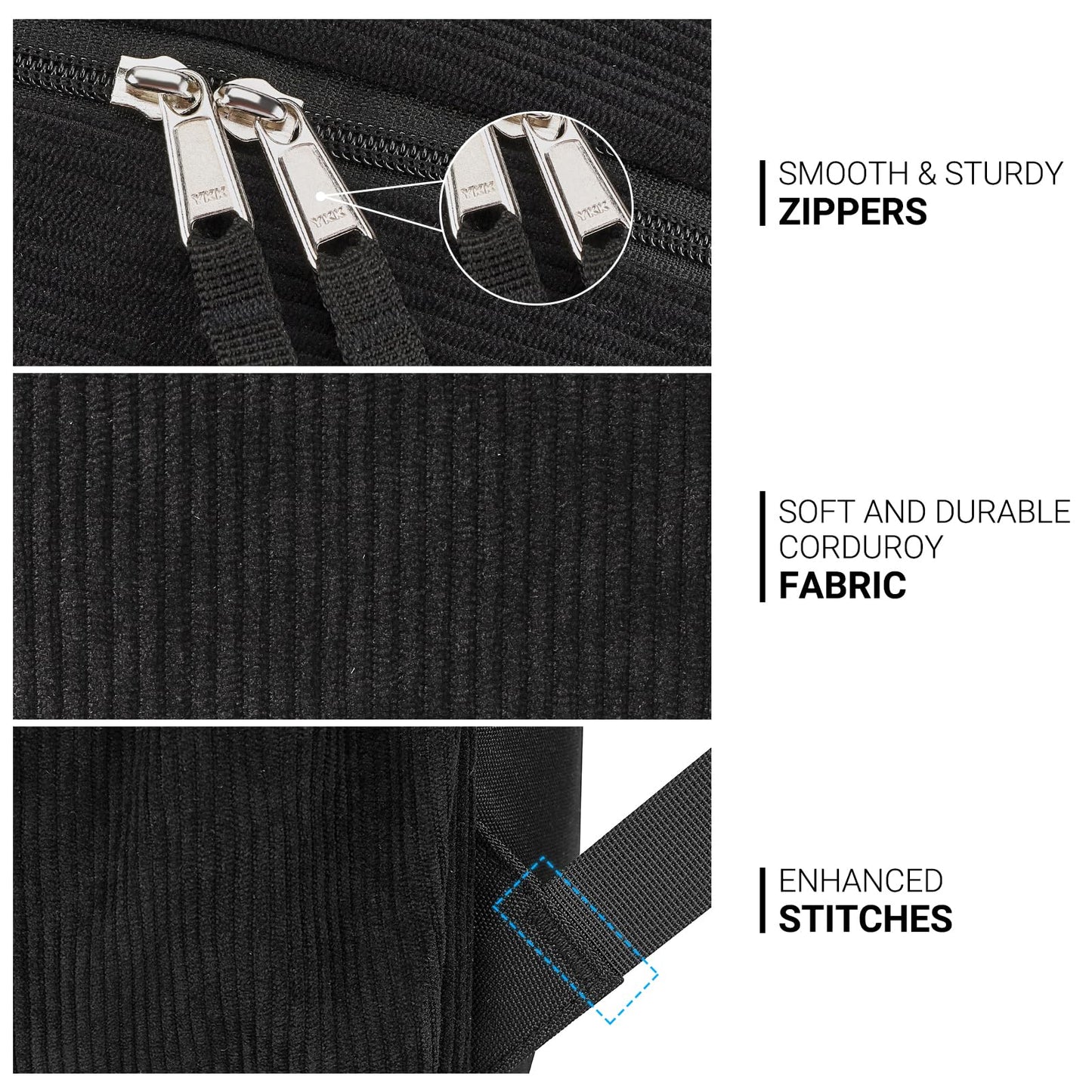 ZORFIN 26L Backpack for College, and Travel: Corduroy Bookbag - Black
