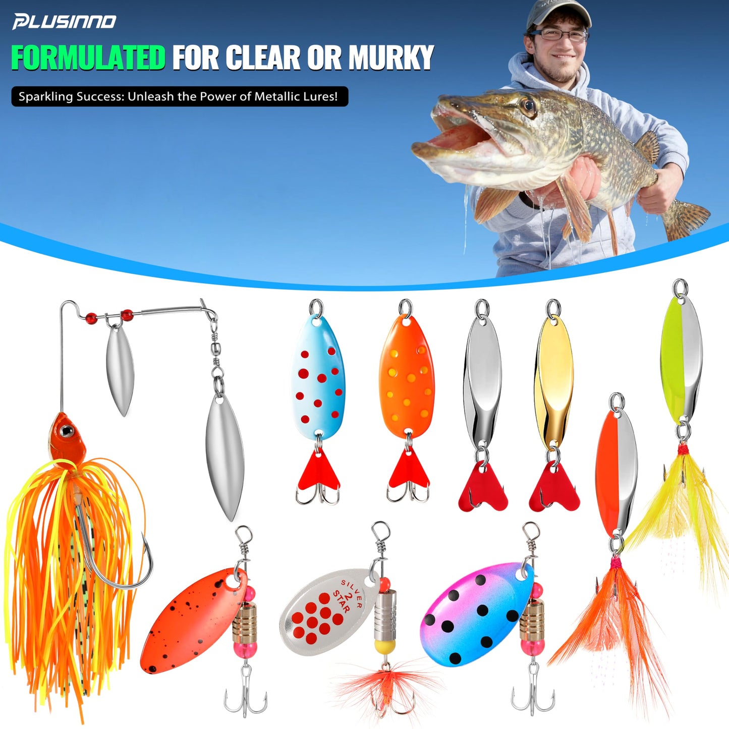 PLUSINNO Fishing Lures, 194PCS Fishing Tackle Box with Tackle Included, Bass Fishing Lures, Fishing Bait Gear, Fishing Kit and Accessories, Fish Gift for Men