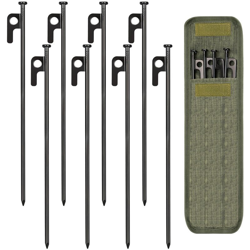 8 Pack Tent Stakes, 12in Heavy Duty Stakes with Storage Bag, Forged Steel Tent Pegs for Camping