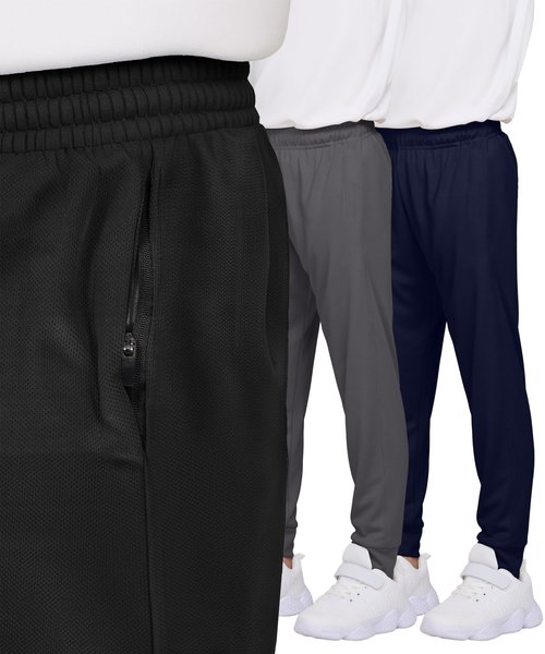 PURE CHAMP 3 Pack Boys Sweatpants Mesh Lightweight Kids Clothes with Zipper Pockets Active Quick-Dry Boys Pants Sizes 4-20 (Set 6 Size Medium)