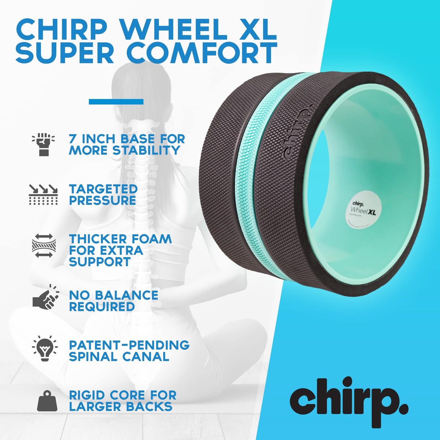 Chirp Wheel XL Back Massage Roller, Wider Back Stretcher, 500 lbs