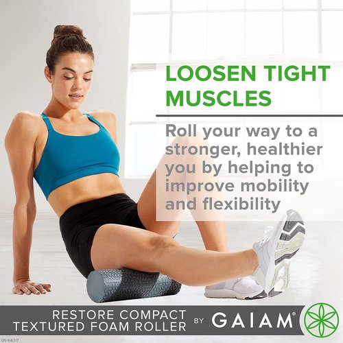 Gaiam Restore Foam Roller - Compact Textured Design for Muscle Repair | 12”L x 4" Diameter, Eases Tension