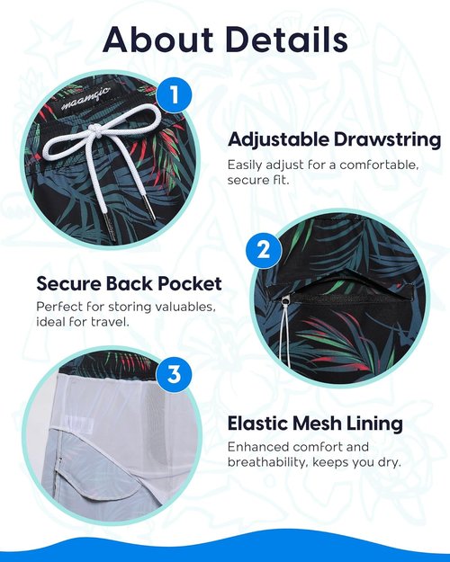 Maamgic Men's Swim Trunks - 9 Inch Stretch Board Shorts with Mesh Lining & Zip Pockets for Swimming