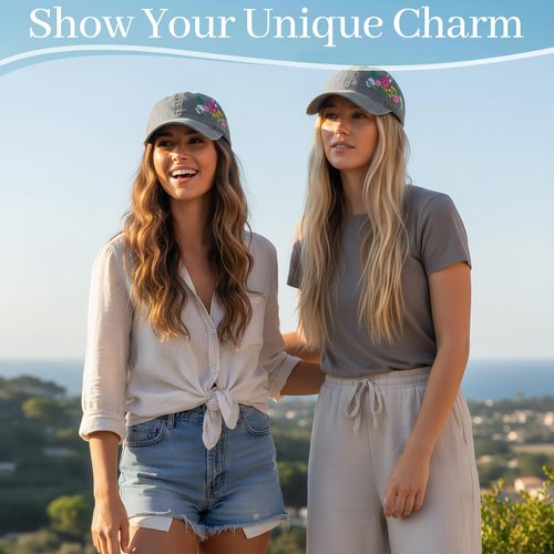 HOVEOX Flower Baseball Cap Embroidered Hat Baseball Cap Women's Hats Trendy Embroided Flower Gift for Woman Grey