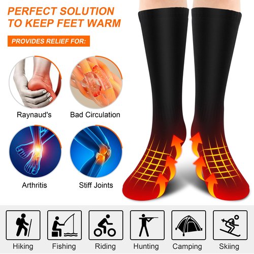 Heated Socks for Men Women - Rechargeable, Washable, Battery Heated Electric Socks Up to 10 Hours with 3 Heating Levels for Hunting, Camping, Hiking, Skiing, Fishing, Cycling, Outdoor Work