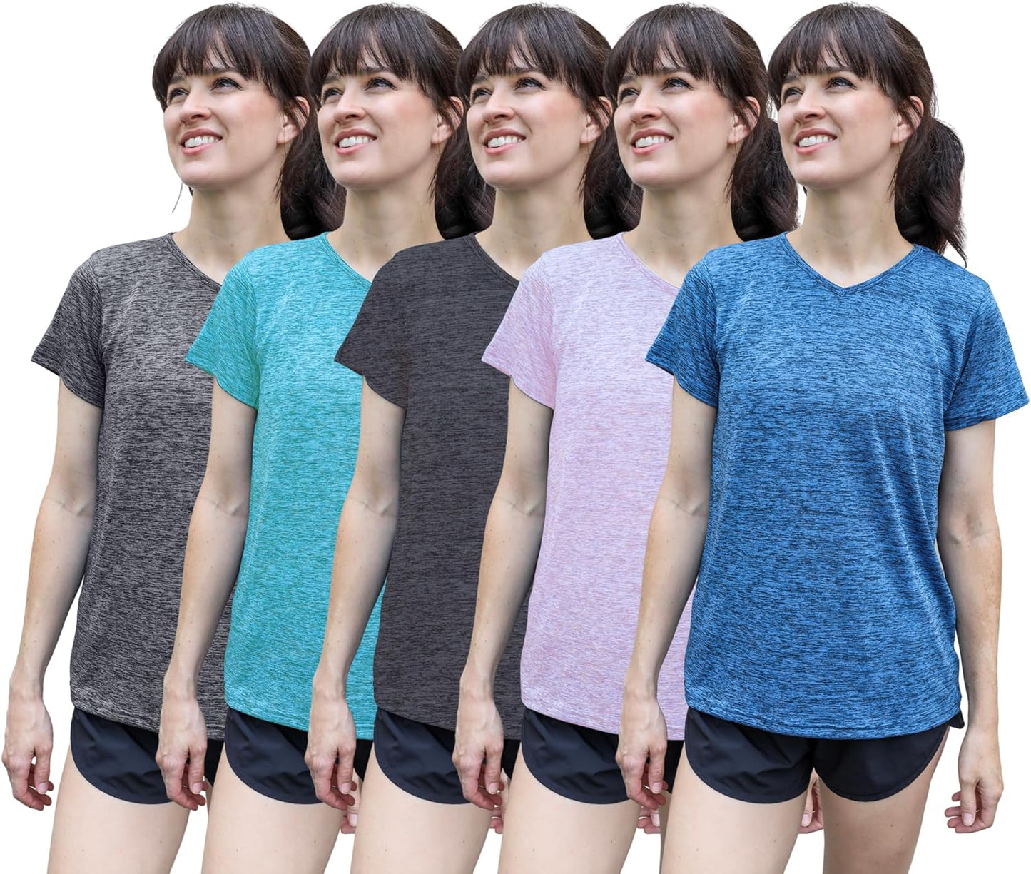 Skiennix Women's Dry-Fit V-Neck T-Shirts - Moisture-Wicking Activewear for Yoga & Gym | 5 Pack