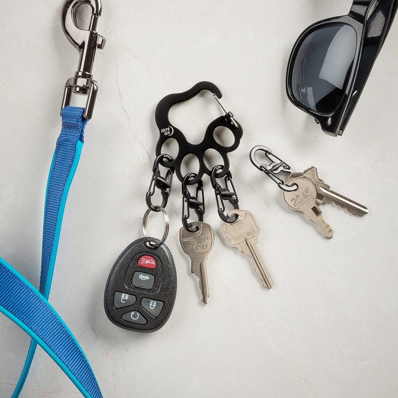 Nite IZE Pawprint Locker KeyRack - Stainless Steel Keychain Organizer with Locking Carabiner - Features 4 S-Biner MicroLocks to Securely Hold Keys