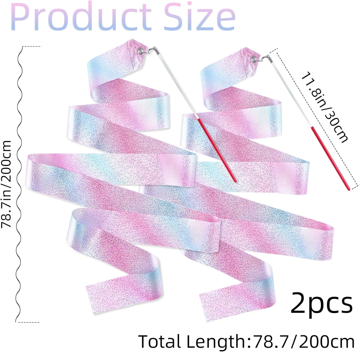Skiennix Dance Ribbons - 78.7 Inch Sparkly Gymnastics Twirling Ribbons for Girls & Adults | Perfect for Parties