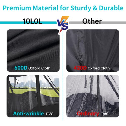10L0L 2 Passenger Golf Cart Driving Enclosure for EZGO TXT and RXV Model, 4-Sided Clear Window 600D Rain Cover All Weather Windproof Waterproof