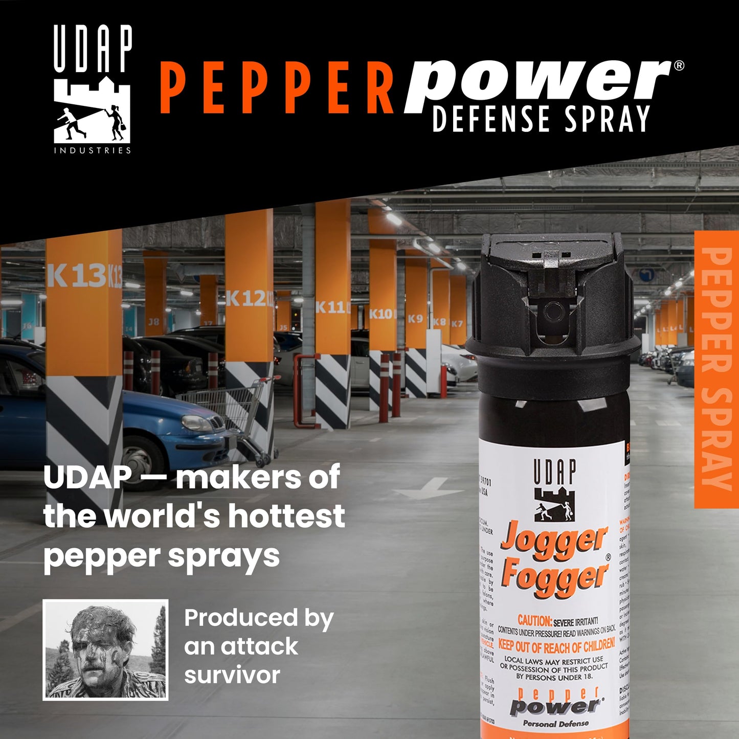 UDAP 3P Pepper Power Jogger Fogger OC Compact Self Defense Pepper Spray with Holster for Women, Men, and Runners, Powerful Blast Pattern, 10 ft Fog Barrier, 1.9 oz