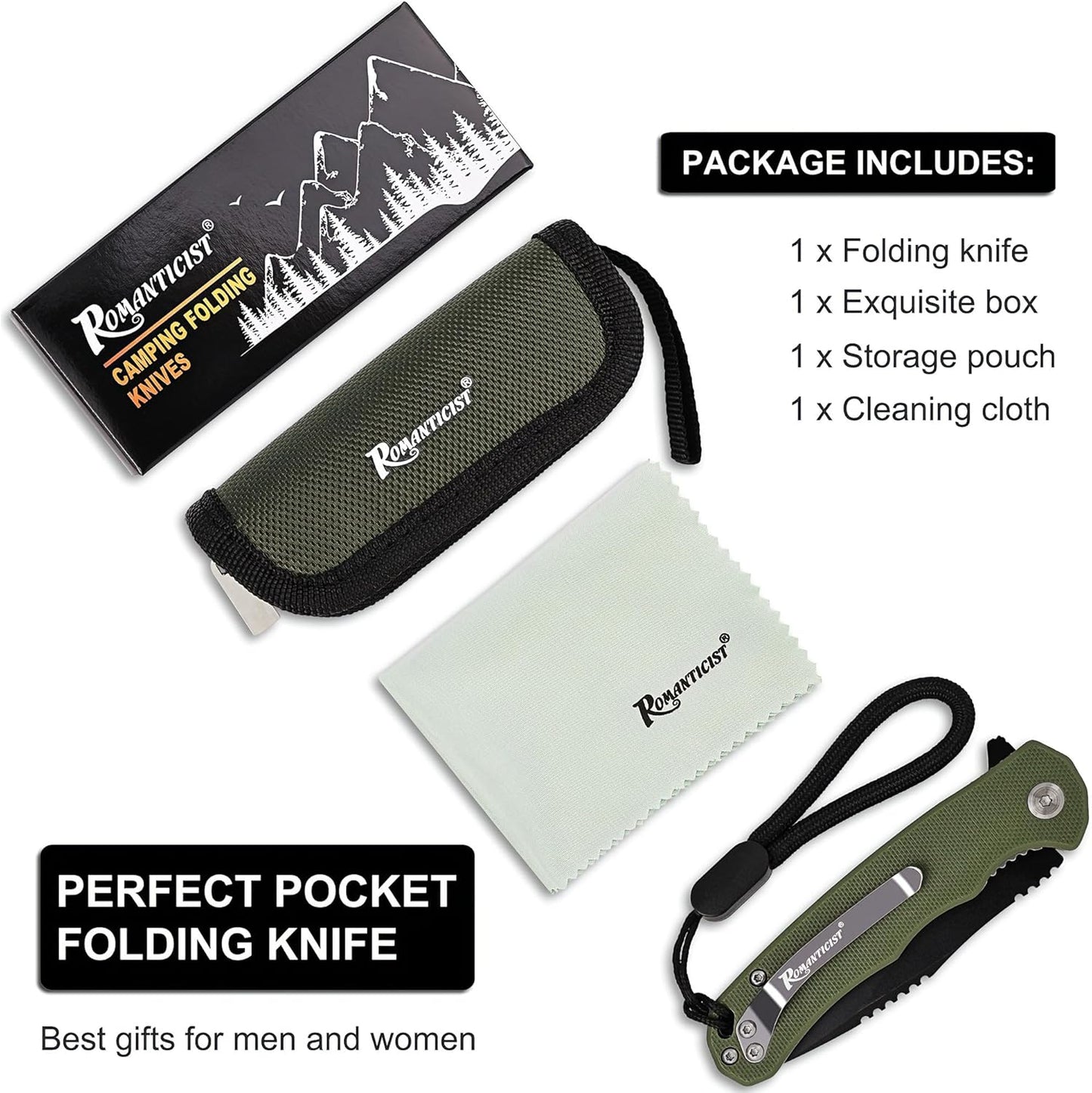 Romanticist Folding Pocket Knife - 3.15" D2 Steel Blade & Non-Slip G10 Handle | Ideal for Camping & Hiking