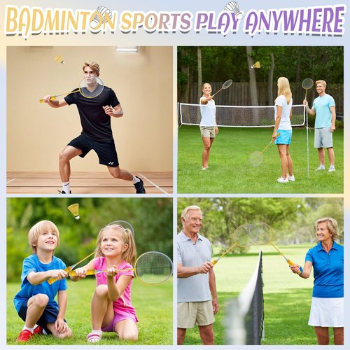 Badminton Rackets Set of 4 for Outdoor Backyard Games,Including 4 Rackets, 6 Nylon Shuttlecocks, 4 Replacement Grip Tapes and 1 Carrying Bag, Lightweight Badminton Racquets for Kids Adults Beginners