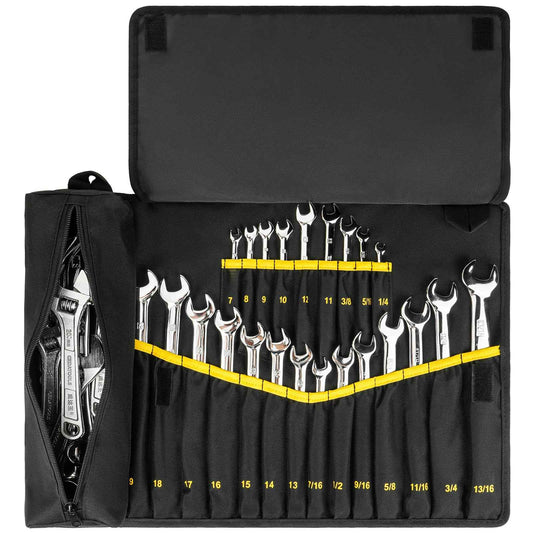 Wrench Roll Organizer (NOT for Ratcheting Wrench),Wrench Roll Up Pouch with 23+1 Pockets,Heavy Duty Tool Roll for Metric & SAE Wrenches,Large Wrench Holder Organizer Bag for Men,Mechanics(Black)