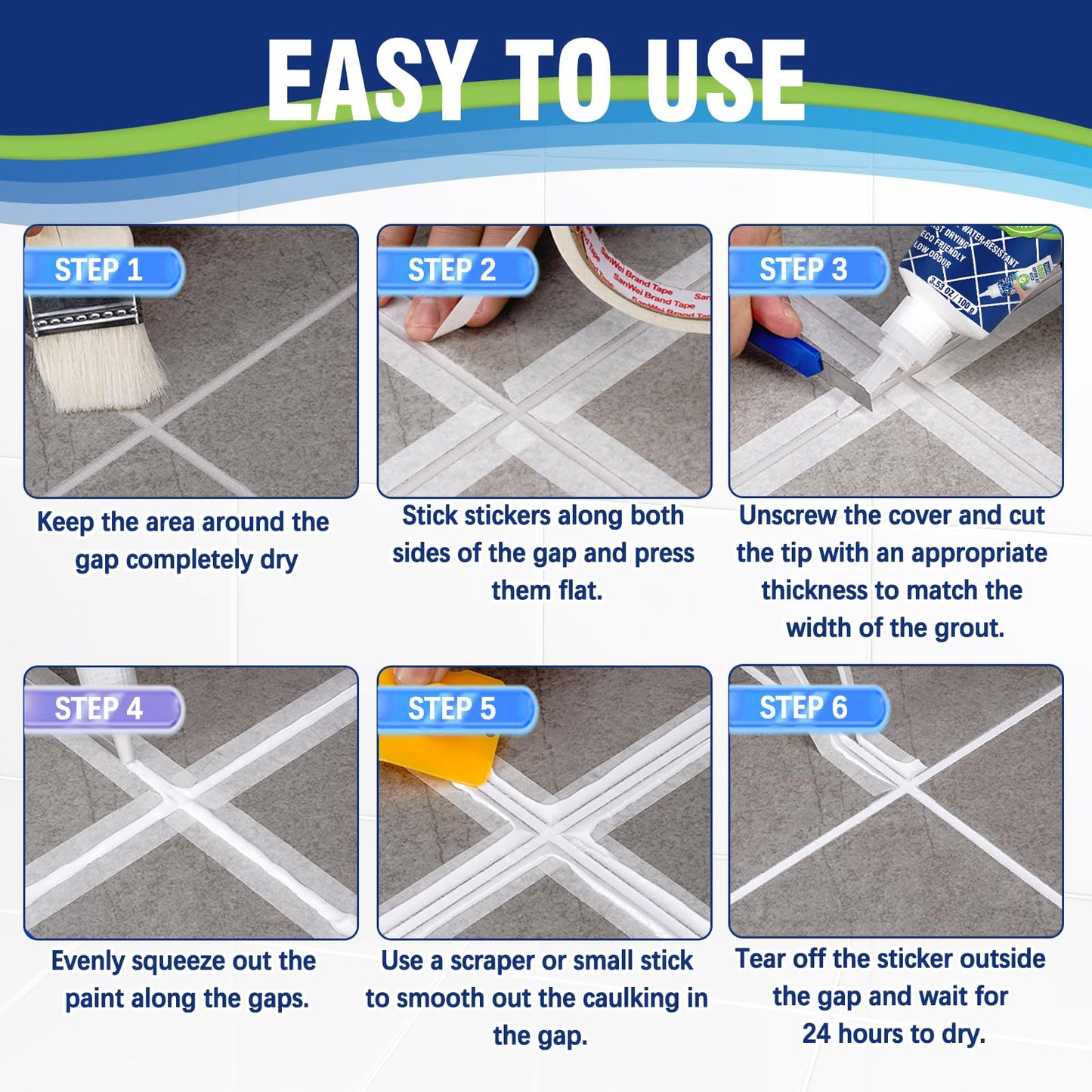 Tile Grout Repair Kit, 2 Pack Grout Filler, Grout Sealer Bathroom Shower Kitchen Floor Tile, Fast Drying Tile Grout Paint, Restore and Renew Tile Joints Line, Gaps, Replace Grout Pen(White)