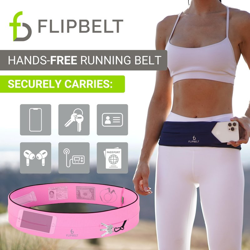 FlipBelt Classic Running Belt, Running Fanny Pack for Women and Men, USA Company - [Girly Pop Pink] - [Medium]