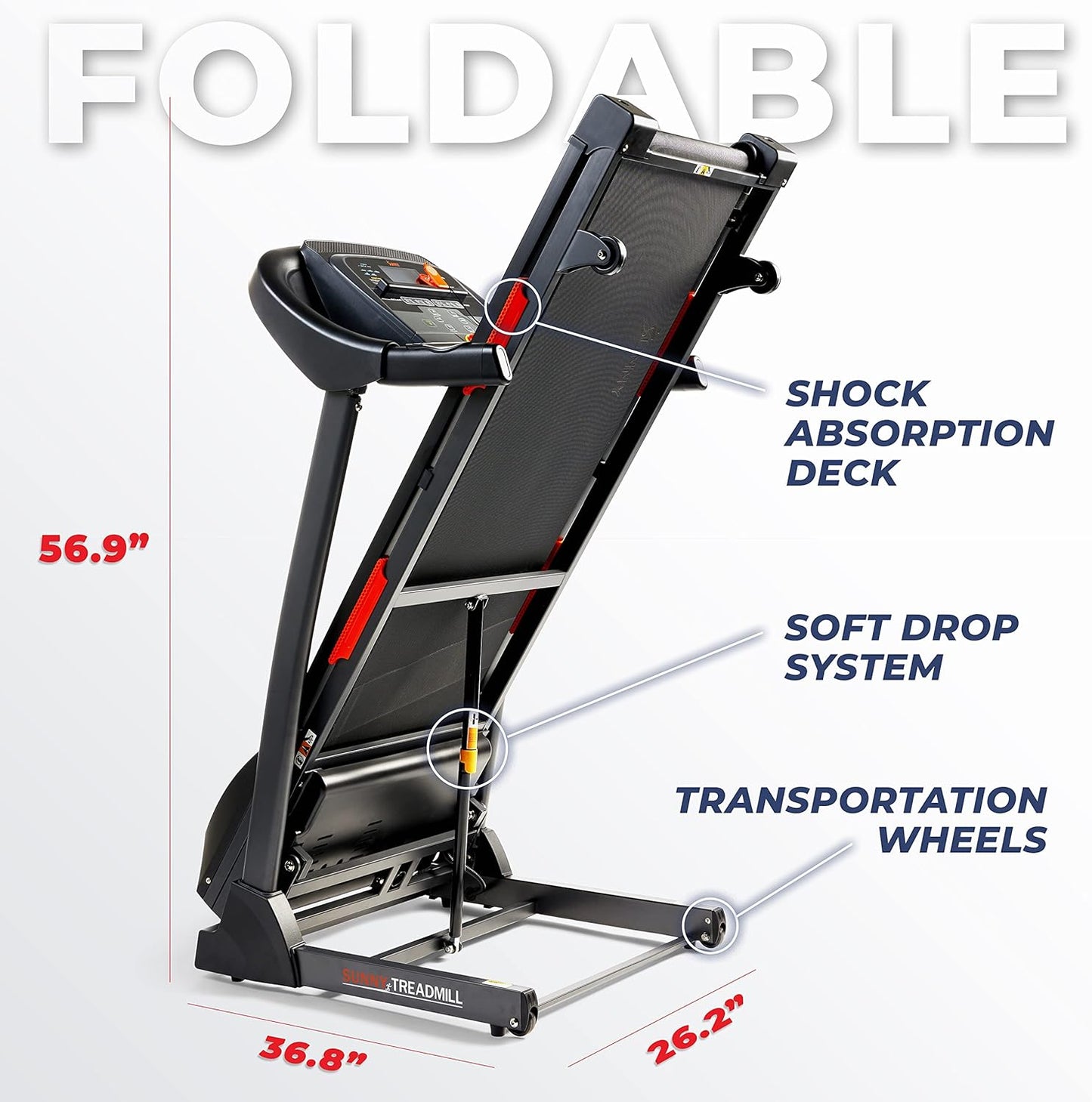 Sunny Health & Fitness Folding Treadmill - Smart Performance with Adjustable Incline & Free App