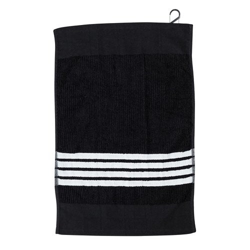 Golf Guys Tour Towel Terry Cloth Golf Towel (15.5" x 23") with Premium Carabiner Golf Bag Clip | Super Absorbent, Golf Ball Cleaning Towel, Black w/White Stripes