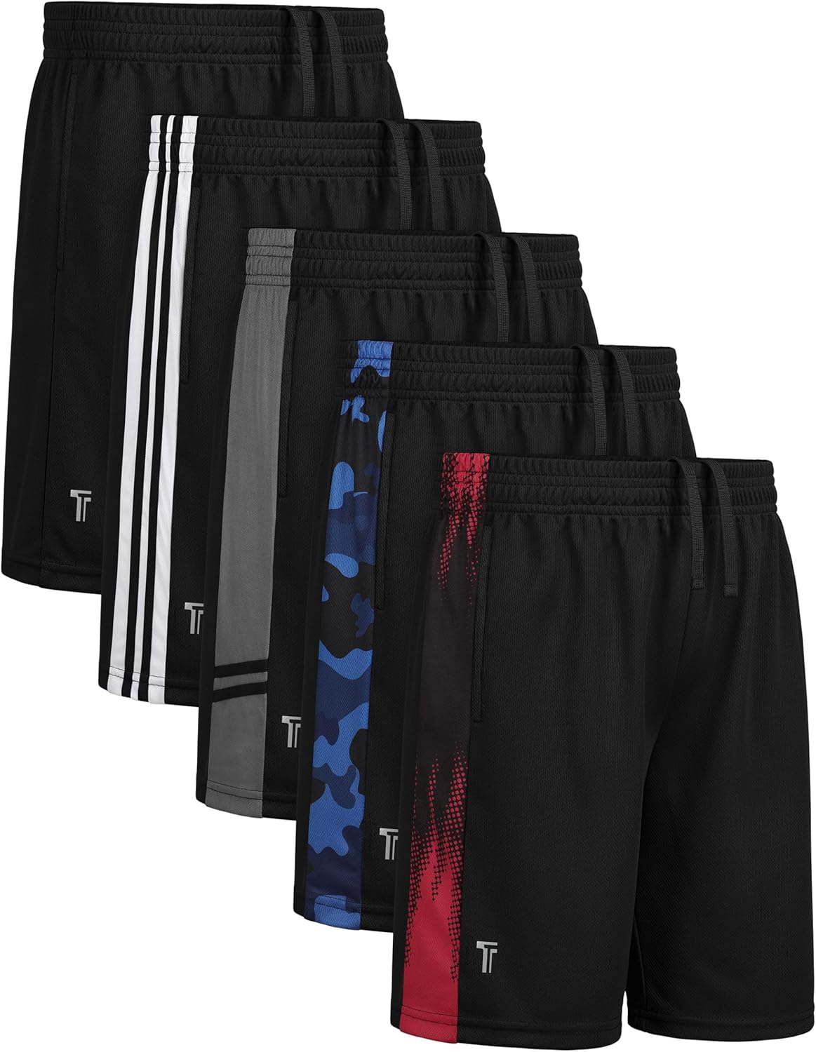 Skiennix Boys Athletic Shorts - Quick Dry Mesh Basketball Shorts with Pockets | 5 Pack for Teens