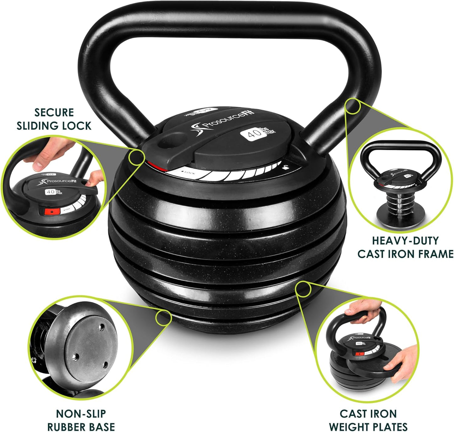 ProsourceFit Adjustable Kettlebell Weight Set - 40 lb for Home Gym Strength Training