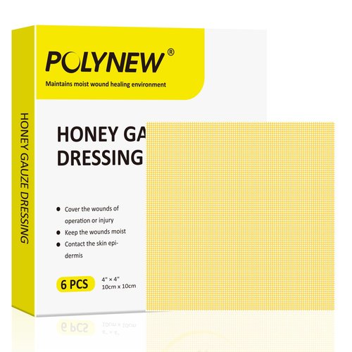 POLYNEW Manuka Honey Gauze Dressing, 6 Individual Pack, 4"x4" Patches, Manuka Honey Wound Care Gauze, for Cuts, Scald and Burns for Wound Healing Dressing