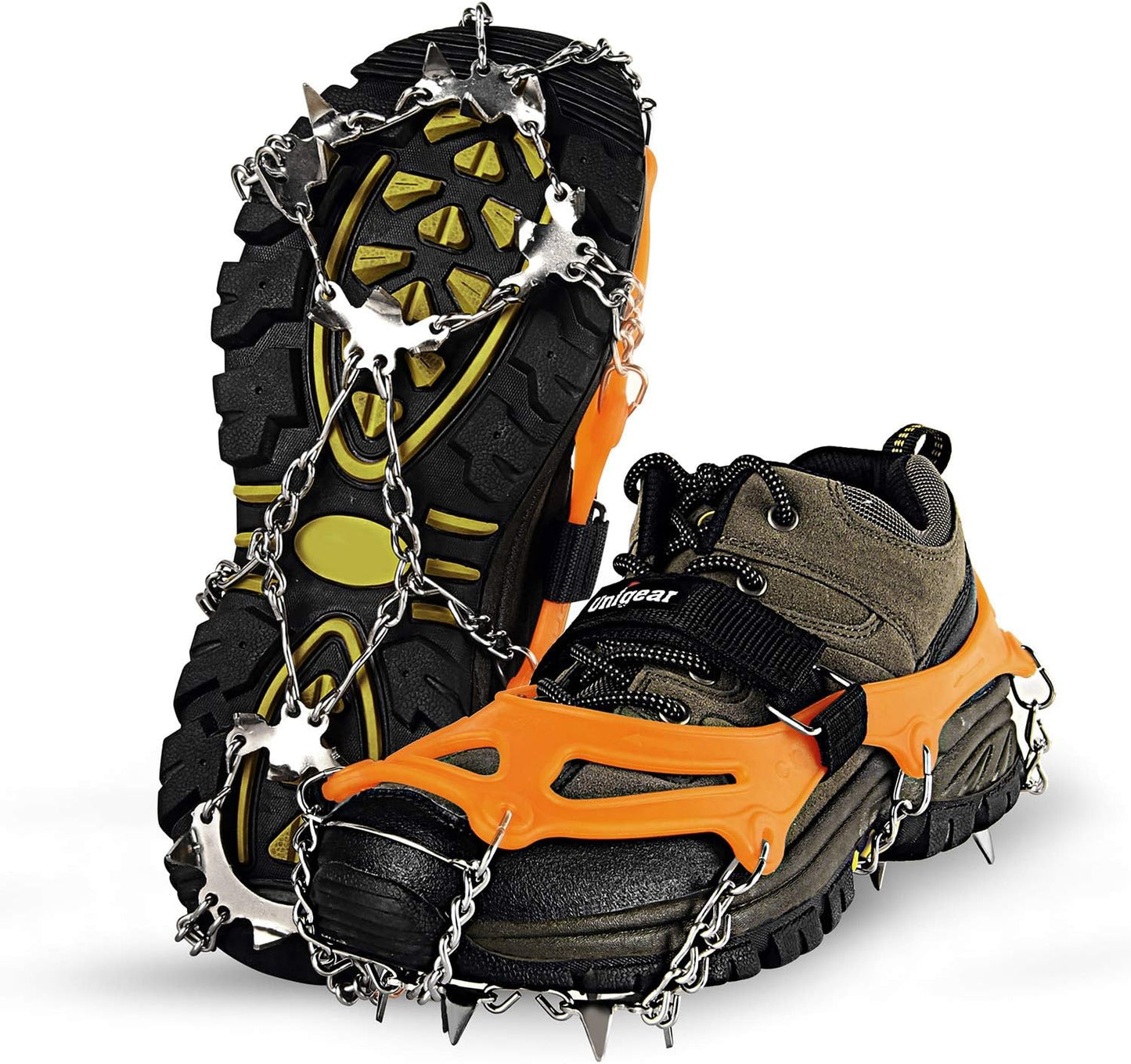 Unigear Crampons for Hiking Boots - 18-Spike Traction Ice Cleats for Walking, Jogging & Climbing