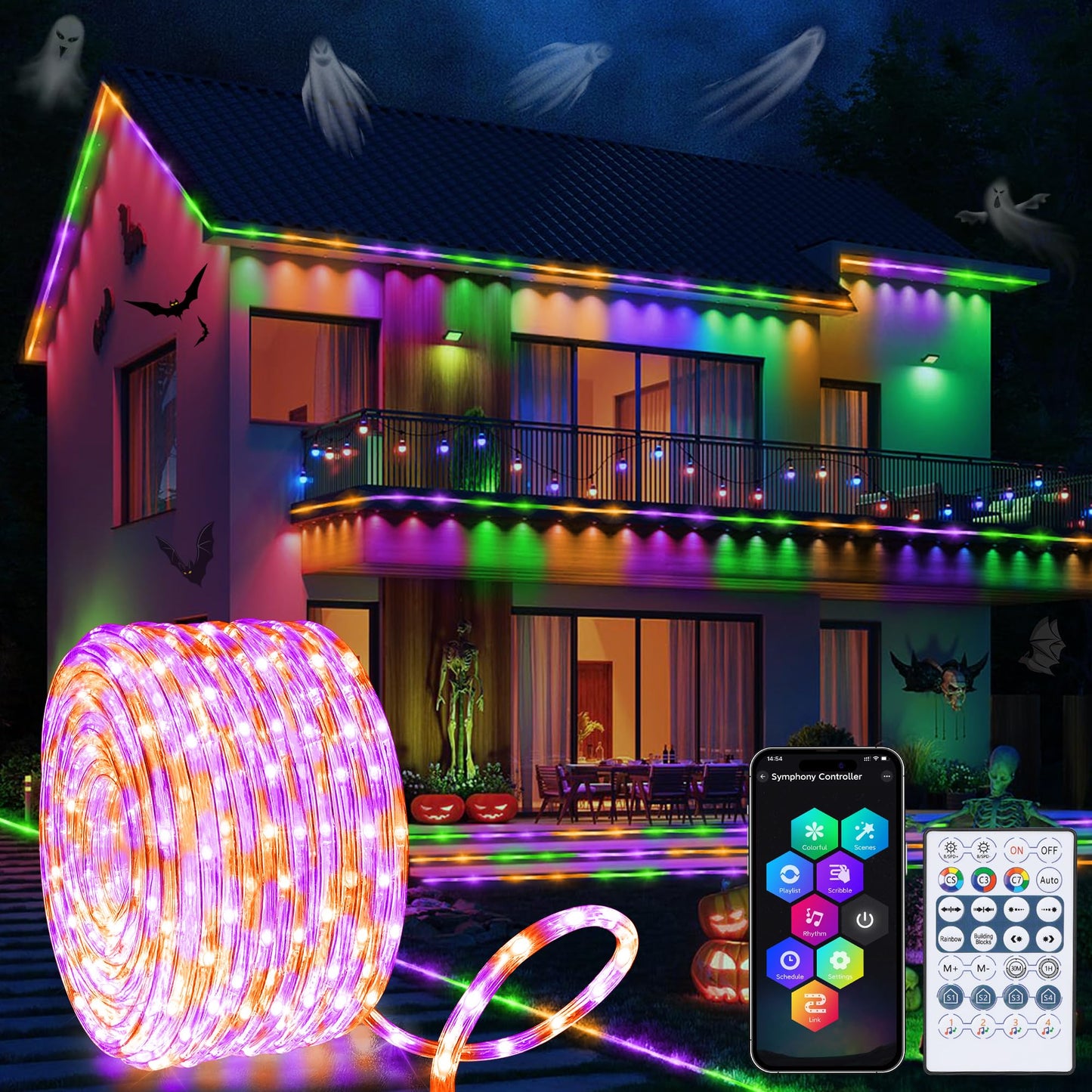 Jnaurb RGB Color Changing Rope Lights Outdoor, 33ft 100LED Smart String Lights with Remote & APP Control, Waterproof Music Sync Rope Lighting - DIY Flexible Tube LED Lights for Bedroom Garden Wedding