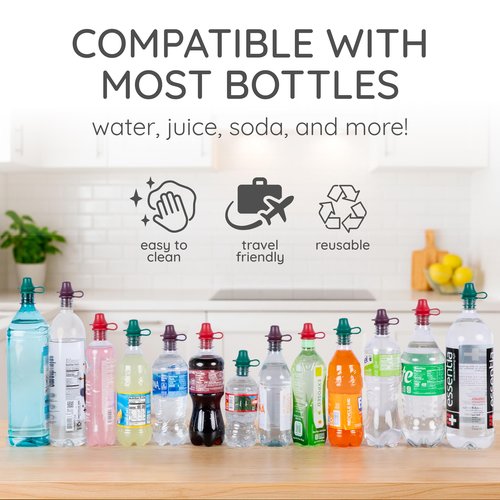 Kiddikap Original Water Bottle Topper for Toddlers – 100% Silicone Sippy Top Spout with Protective Cap makes the Bottle Top a Spill Proof Lid for Kids and Adults - 3 Pack - Jewel