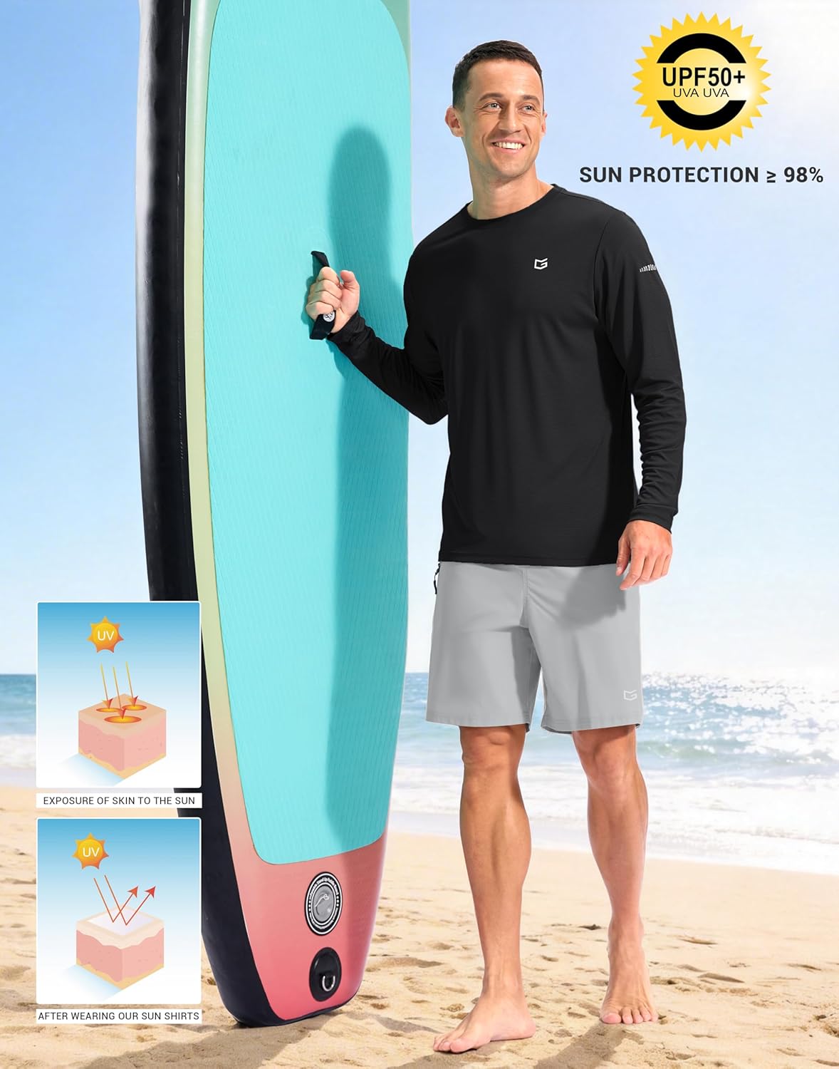 Skiennix Men's Long Sleeve UV Protection Shirt - Lightweight Cooling UPF 50+ Rash Guard