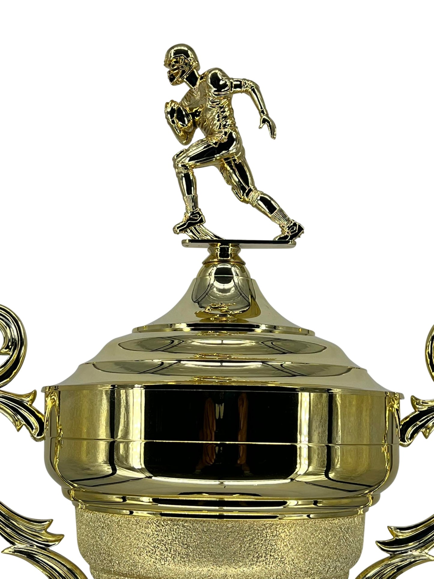 Express Medals Premium Giant 39 Inch Tall 22 Inch Wide Football Trophy with Figure, Gold Champion Cup with Handles, Black Base and Attached Plate with Your Custom Text. Trophy Weighs 8 Pounds.