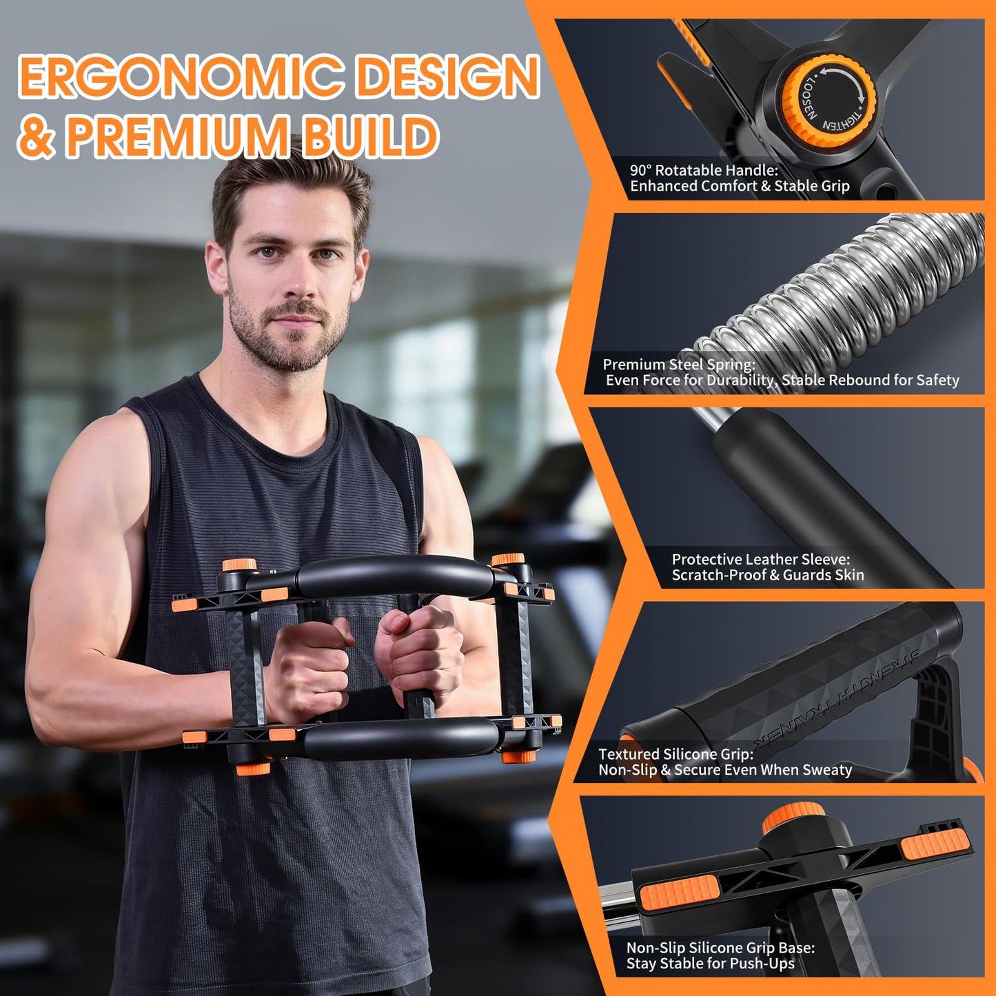 kisnbld Twister Arm Trainer, Adjustable 60-140lbs Push-Up & Arm Strength Equipment, Ergonomic Non-Slip Grip, Spring Resistance Home Gym for Men Women