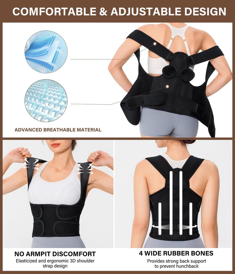 URSEXYLY Back Brace Posture Corrector for Women and Men, Breathable Shoulder Brace, Upper and Lower Back Pain Relief, Adjustable Full Back Support(Medium,Black)