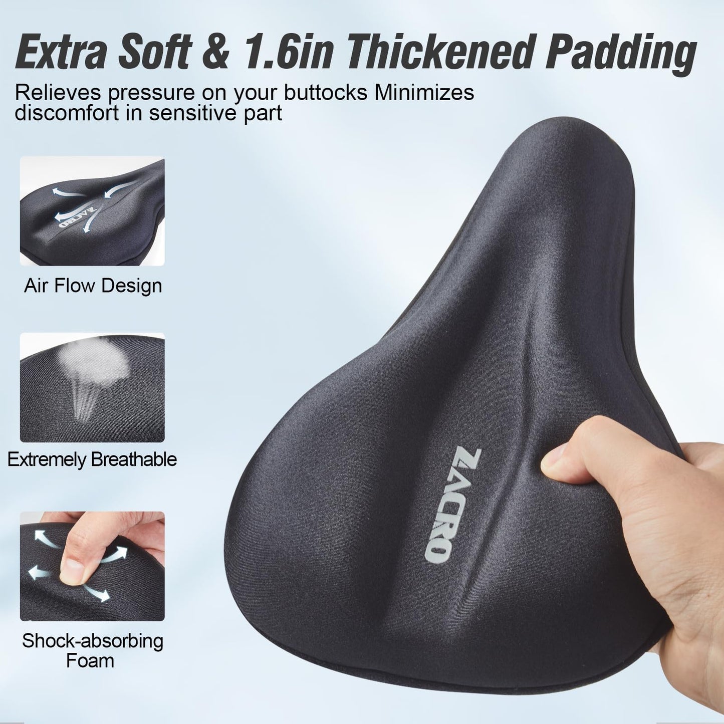 Zacro Bike Seat Cushion - Gel Padded Bike Seat Cover for Men & Women Comfort, Adjustable Velco Secure Bicycle Cushion Saddle, Fit with Peloton Bicycle, Indoor & Outdoor