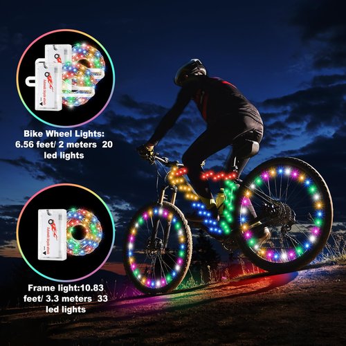 Woanger 3 Pcs LED Bike Lights for Night Riding Bicycle Wheel and Frame Lights Battery Powered Bike Accessories Gifts for Adults Riding at Night (Multicolor)