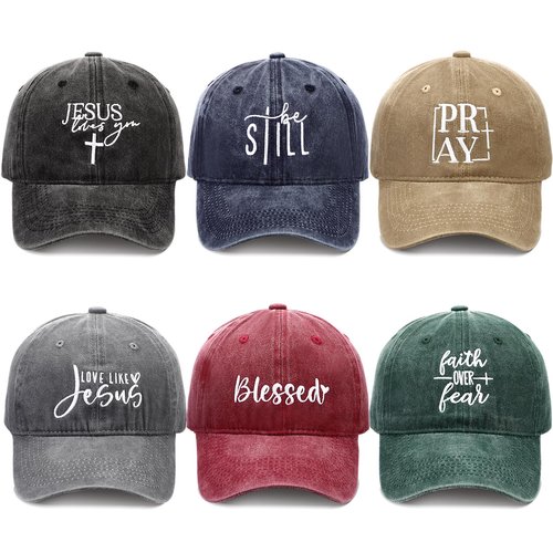 Jamntower 6 Pack Christian Hats for Men Women Trucker Dad Hat Baseball Caps Jesus Faith Religious Gifts for Church Pastor(Christain,Classic Color)