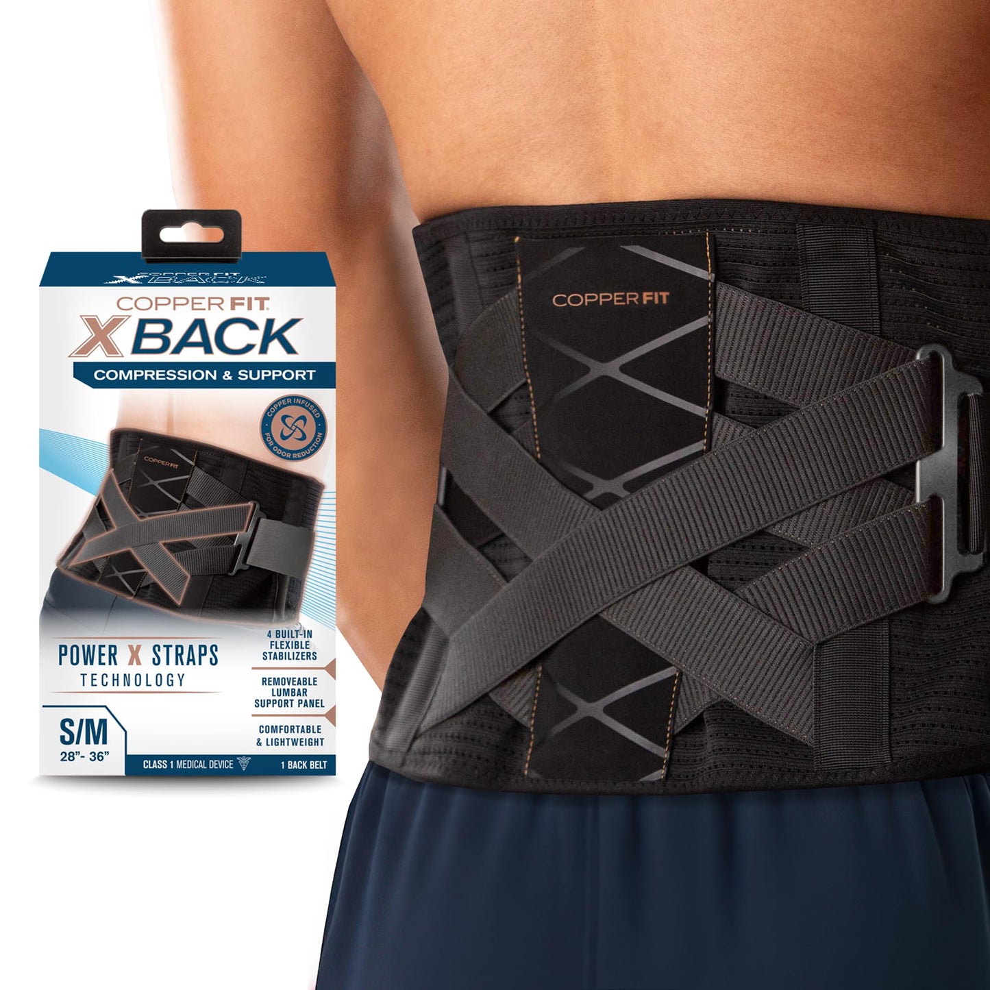Copper Fit X-Back Brace for Lower Back Pain, Lumbar Support, Herniated Disc, Sciatica, Arthritis – Adjustable, Breathable Design - for Men and Women (2XL/3XL)