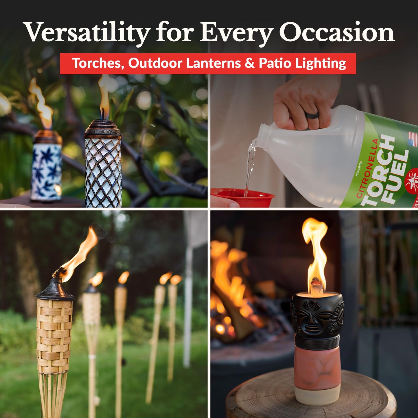 Houswise Torch Fuel (1 Quart) - Citronella Oil for Torches for Outside, Lantern Liquid Paraffin Lamp Oil Fuel, Scented Lamp Outside Citronella Torches Outdoor Paraffin