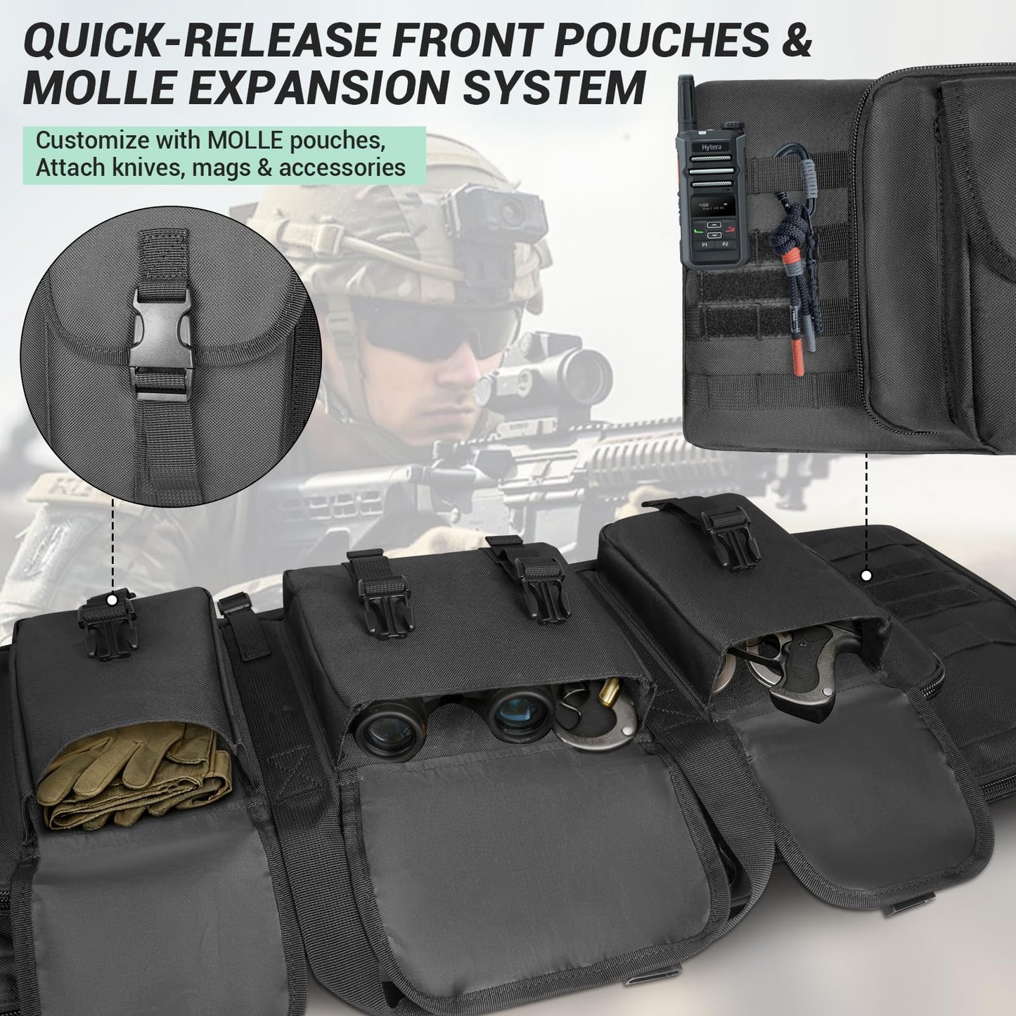 ORKELS 36-Inch Double Rifle Case, Padded Soft Gun Bag with MOLLE System, Lockable Storage Case for Rifles and Pistols, Backpack Carry Design