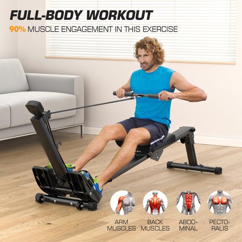 Compact Rowing Machine for Home Use, Magnetic Resistance Foldable Rower for Full Body Workout, Space Saving Design with LCD Display
