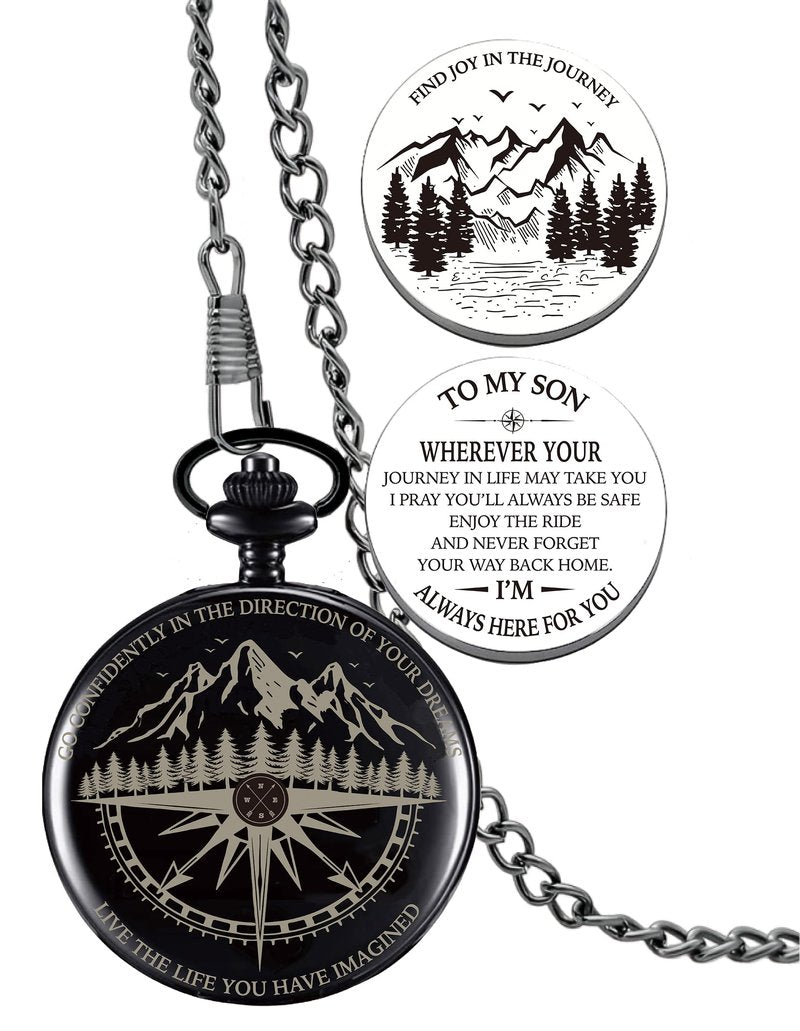 Son Gifts from Mom Dad, Go Confidently Pocket Compass Engraved Black, to My Son Pocket Token, Inspirational Keepsake Gifts Ideas for Older Son Birthday College Graduation Christmas