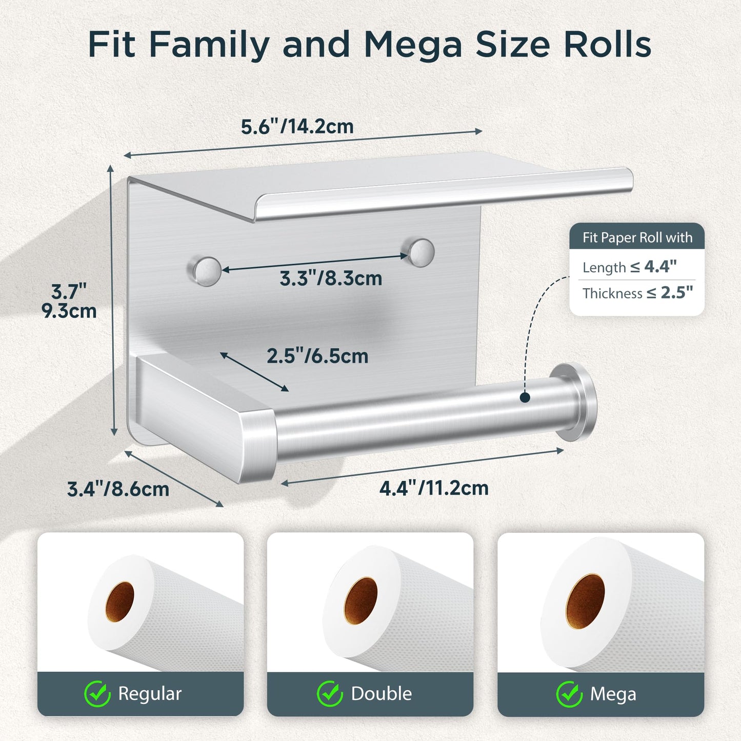 FORIOUS Toilet Paper Holder with Shelf, Adhesive or Screw Wall Mount Toilet Roll Holder for Bathroom, Rustproof 304 Stainless Steel Commercial Toilet Tissue Holder with Phone Shelf, Brushed Nickel