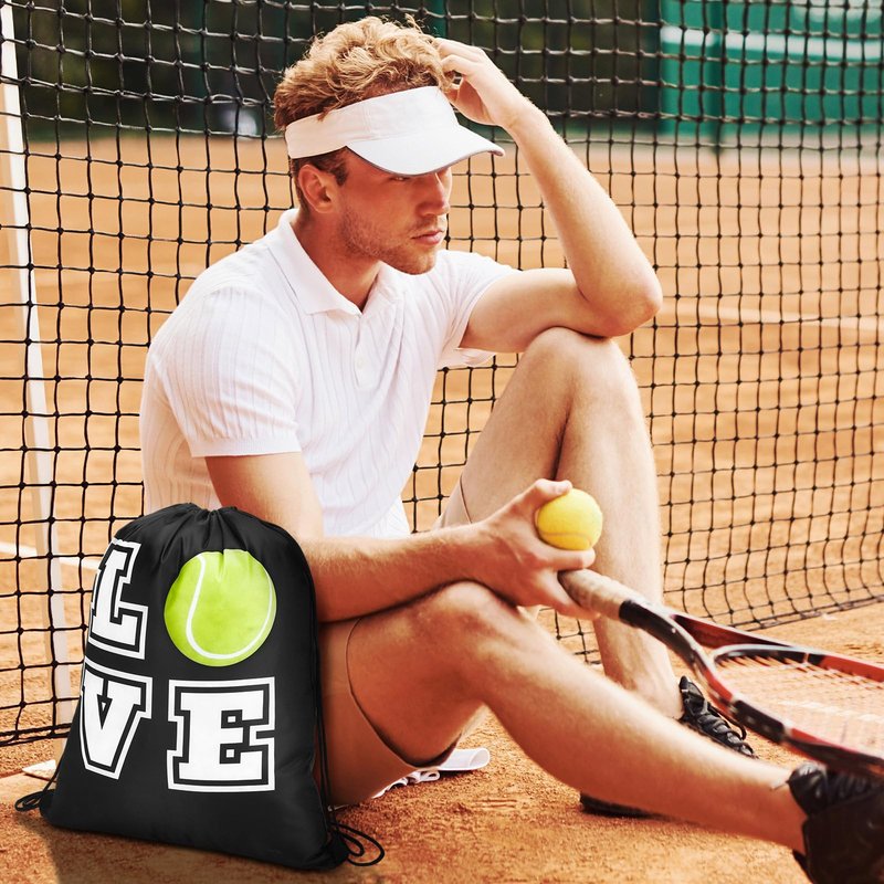 Pinkunn 20 Pcs Tennis Party Favor Bag 17 Inch Tennis Backpack Sport Drawstring Bag for Team Group Teacher Gift, Black(17 Inch,Black)