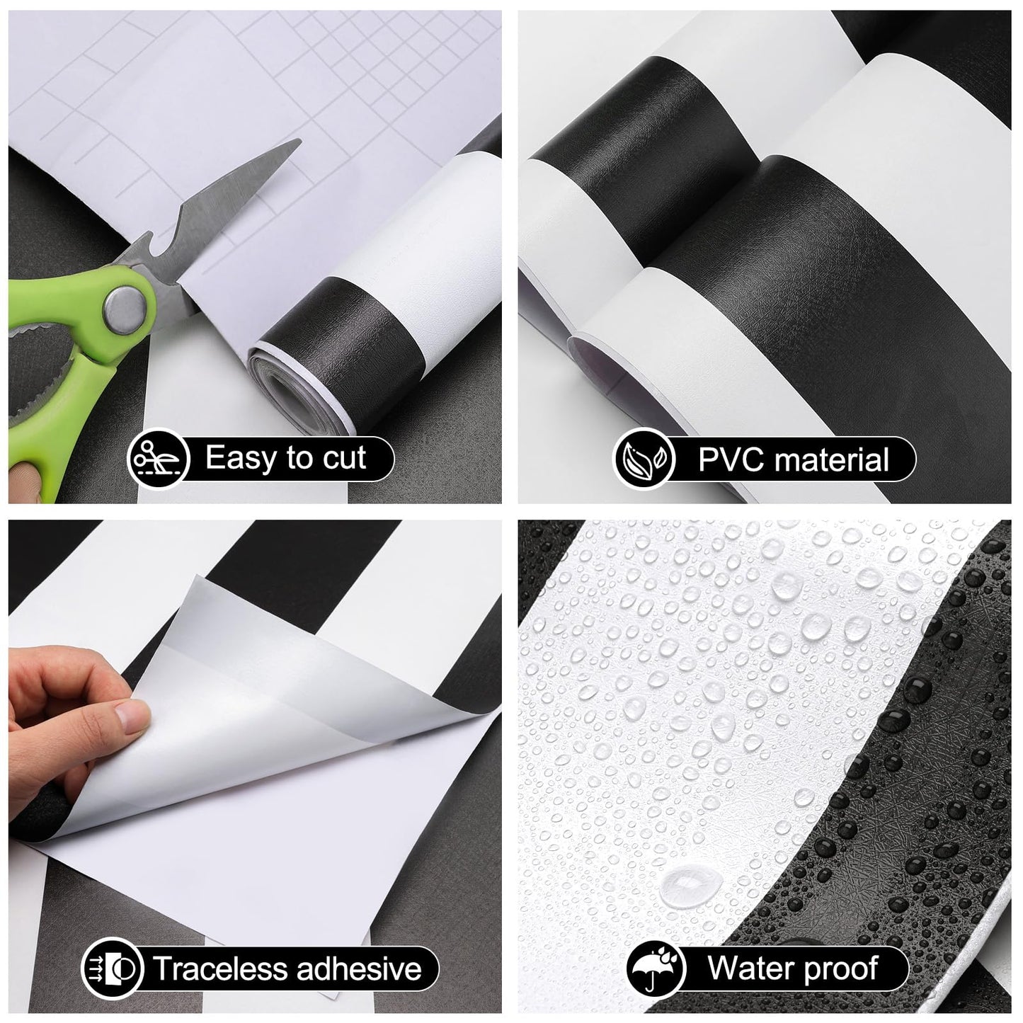 Amiya Wallpaper Peel and Stick Black and White Striped Wallpaper Geometric Removable Contact Paper Modern Self Adhesive Easy to Clean DIY Vinyl Home Decoration A Set of 17.3'' x 1200'' Roll