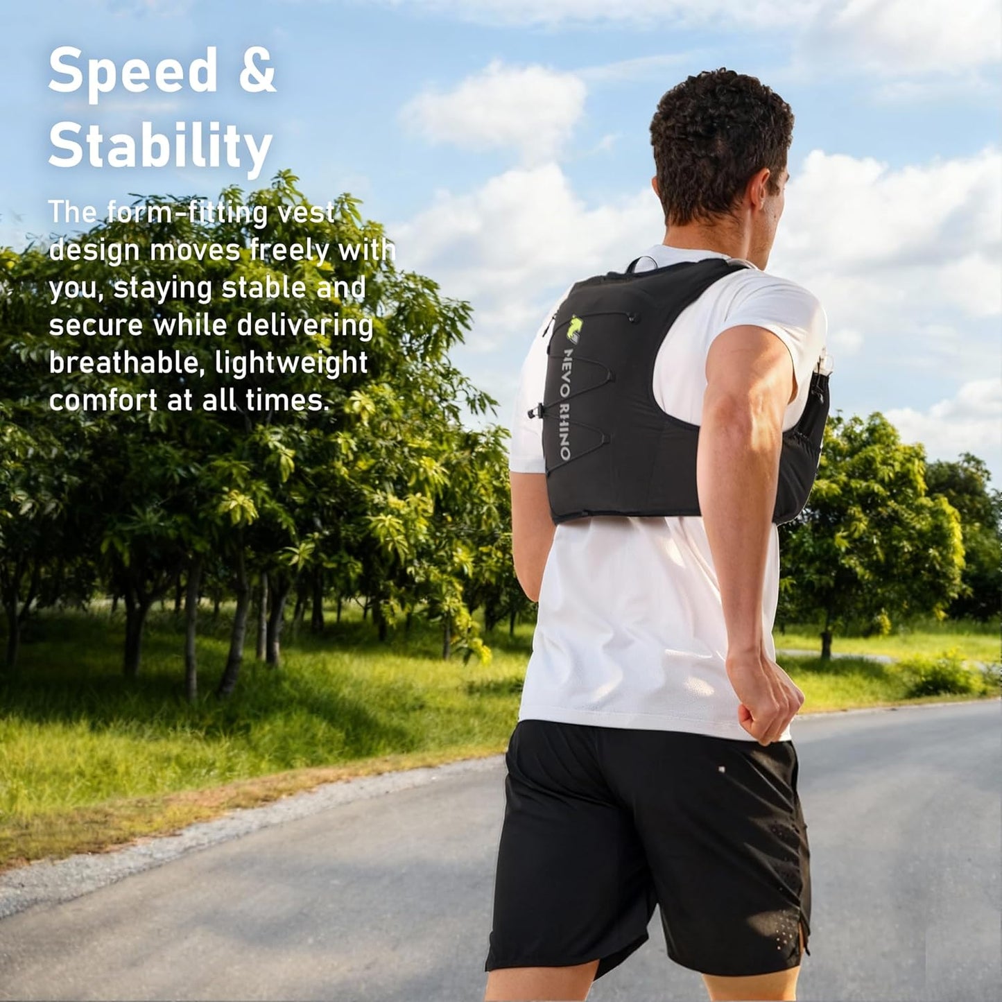 N NEVO RHINO Running Vest - 5L Lightweight Hydration Backpack with 2 TPU Soft Flasks | Breathable for Trail Running & Hiking