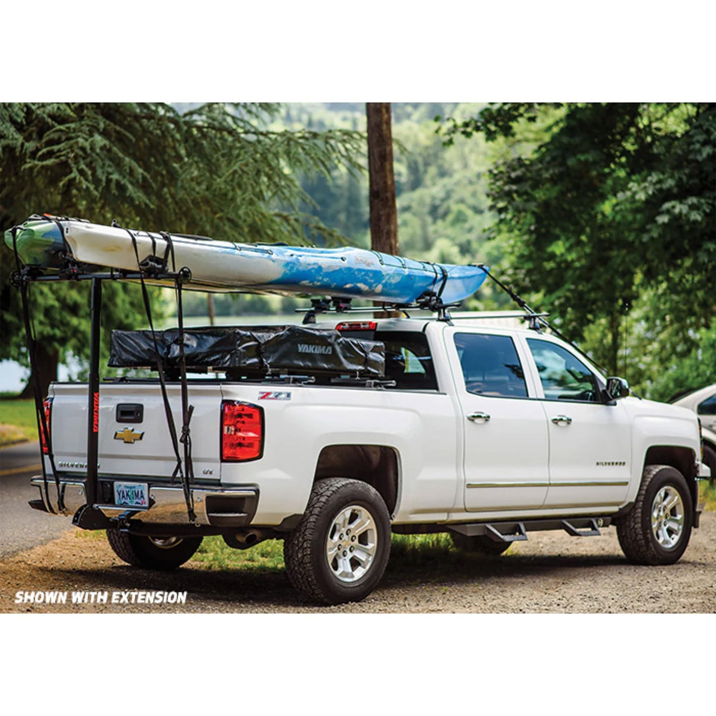 Yakima LongArm Aluminum Hitch Mounted Adjustable 3 Position Tailgate Truck Bed Extender Rack for Hauling Kayaks, Lumber, and Ladders, Black