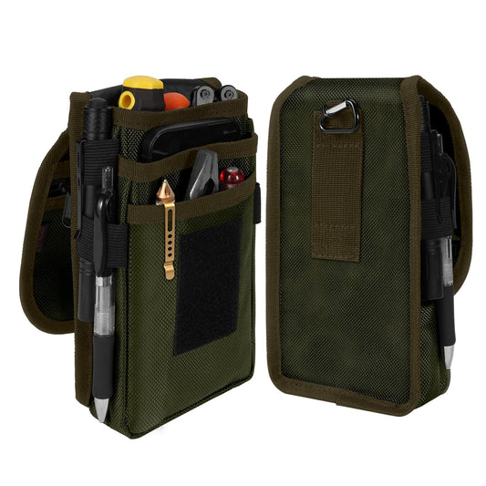 KENOBEE Belt Tool Pouch, Multitool Organizer Electrician Holster Nylon Tactical Pocket Attachment Utility Sheath Bag Tradesman Pro Maintenance Tool Sleeve for EDC Gears Cellphone, Olive