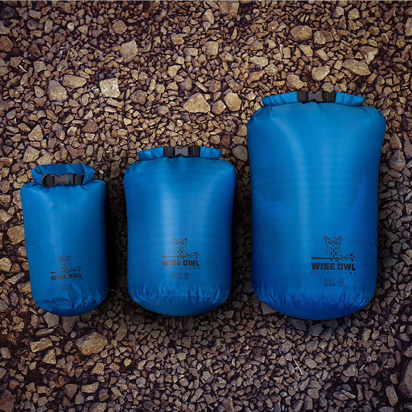 Wise Owl Outfitters Waterproof Dry Bag 3-Pack - Lightweight Airtight 5L/10L/20L for Kayaking, Travel & Hiking