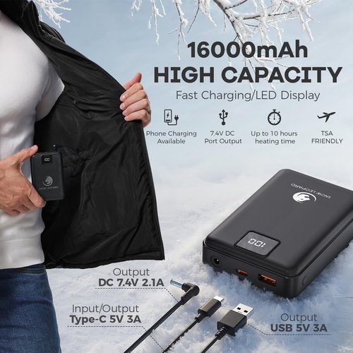 SNOW LEOPARD Heated Vest for Men with Battery Pack Included, Mens Heated Vest Rechargeable Men's Electric Vest for Hiking/Golfing/Hunting, Large, Black